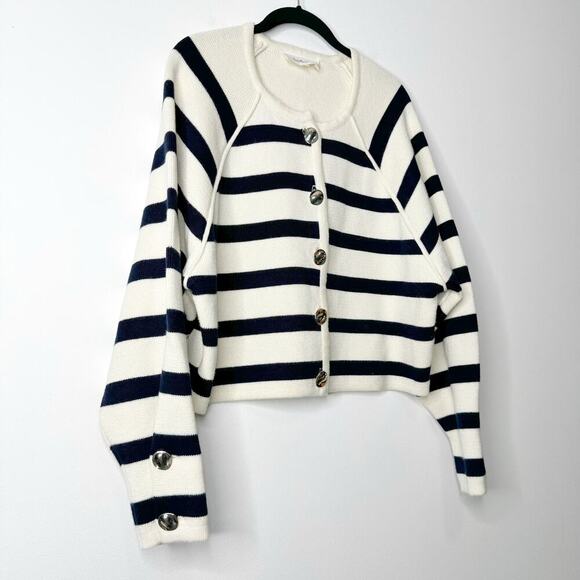 Ba&sh Massimo Lady Cardigan in Ecru Navy Cream Stripe Size 2 / Medium - Picture 5 of 13